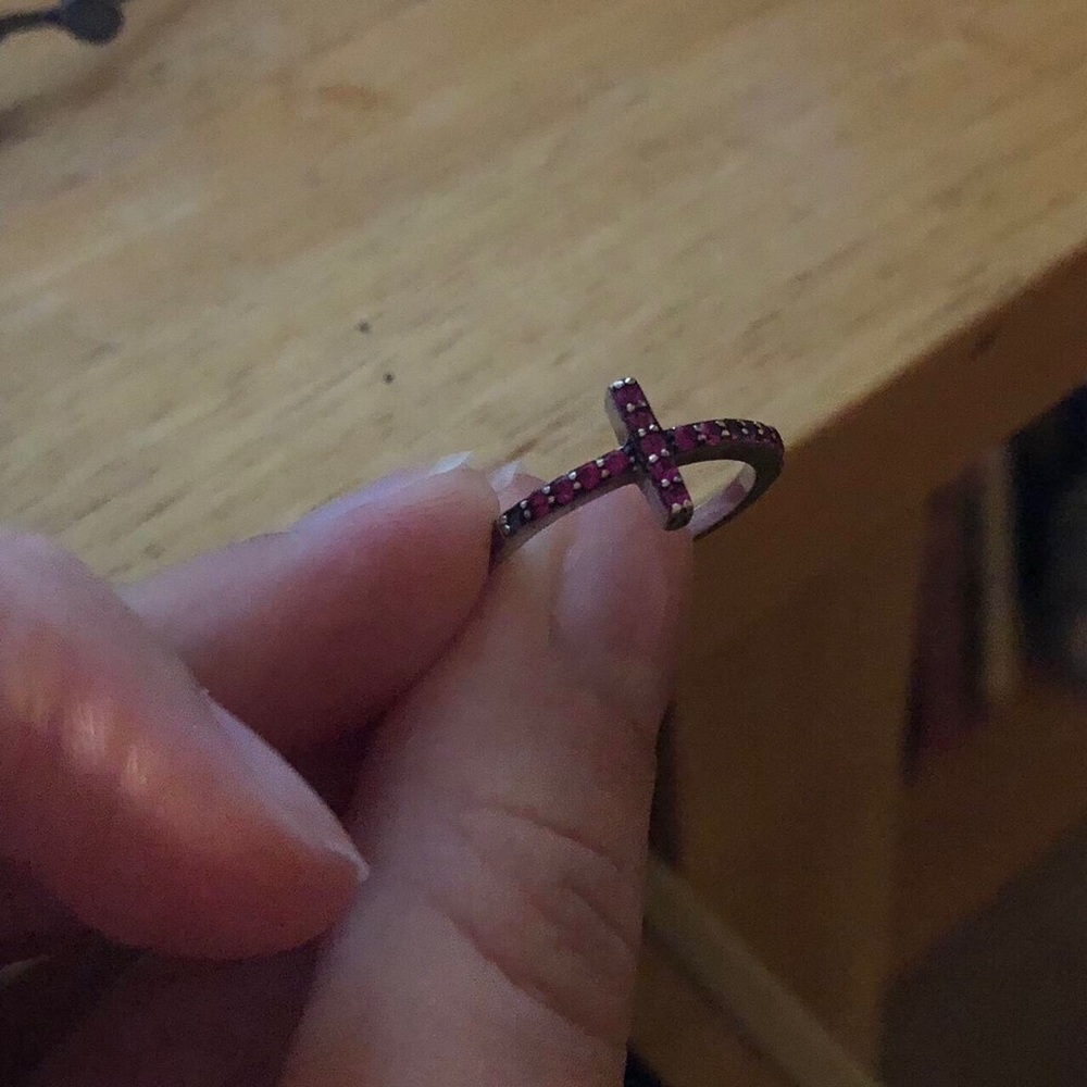 Vintage Sterling Silver Ruby Cross Ring - image 4